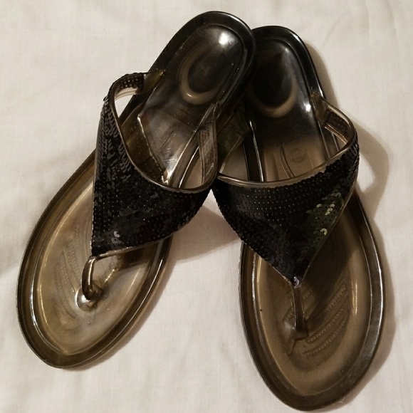 Shoes - NEW Black Sequined Flip Flops - SIZE 7